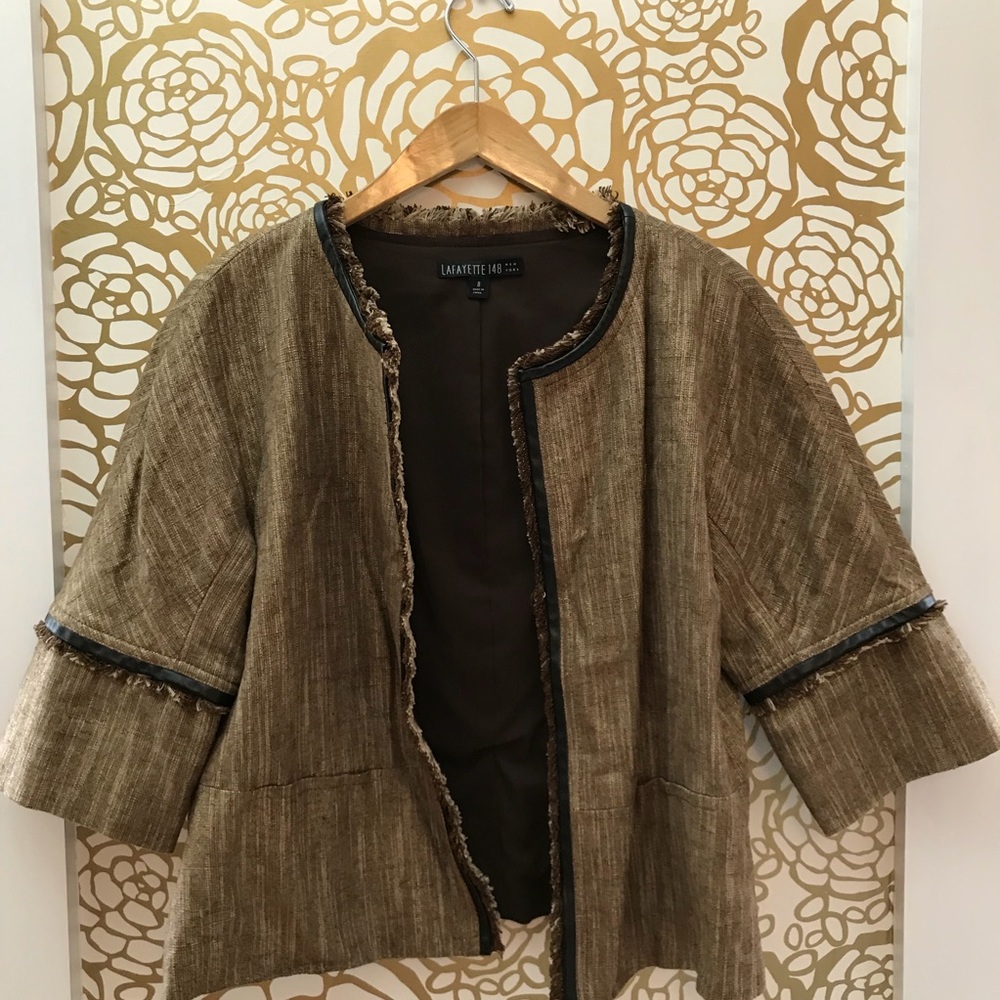 Lafayette 148 Open Front Blazer Brown Fringe